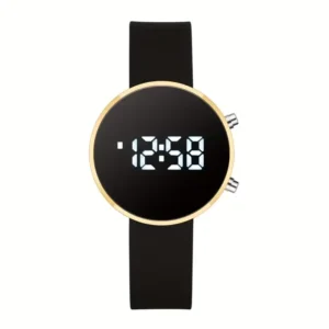 Reloj Digital LED Elegante para Mujer – Bisel Dorado y Correa de Silicona Negra (Edición Formal y Fiestas)