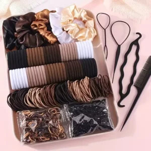 Set Masivo de Accesorios para el Cabello 1159 Piezas – Coleteras Elásticas, Bandas Suaves y Rizadores (Negro / Neutro)