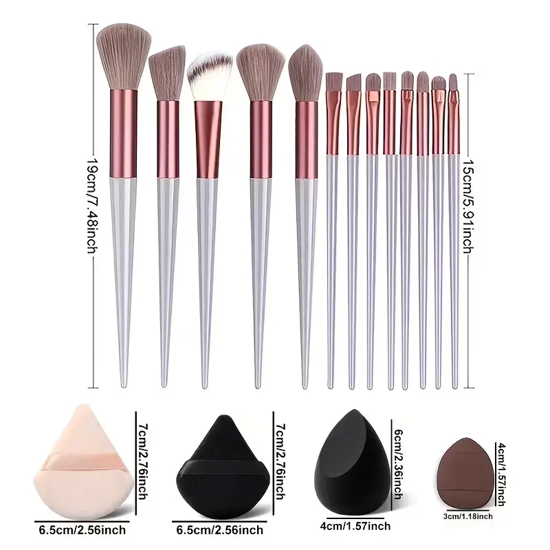 Set Profesional de Maquillaje 22 Piezas en Tonos Tierra - 13 Brochas Café, Esponja Huevo y Borla para Pulgar - Imagen 3
