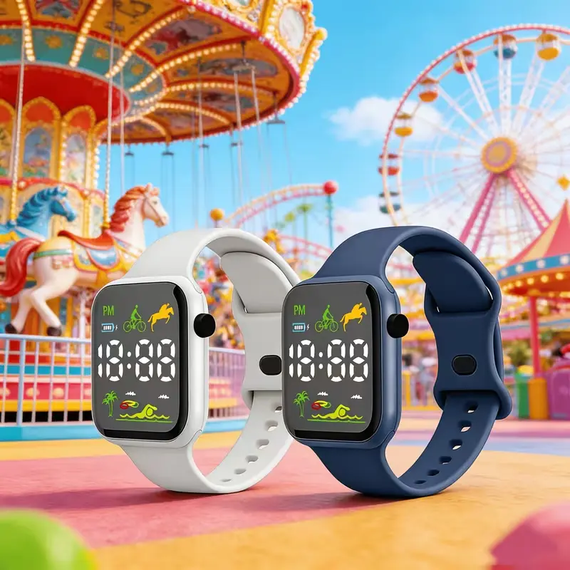 Set de 2 Relojes Digitales LED Cuadrados - Color Azul Real y Negro (Diseño Escolar, Deportivo y Regalos)