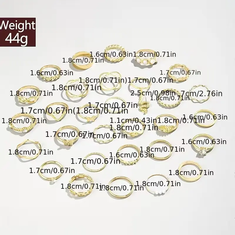 Set de 30 Anillos Apilables Dorados para Dama - Tamaños Mixtos para Nudillos y Pulgar (4)