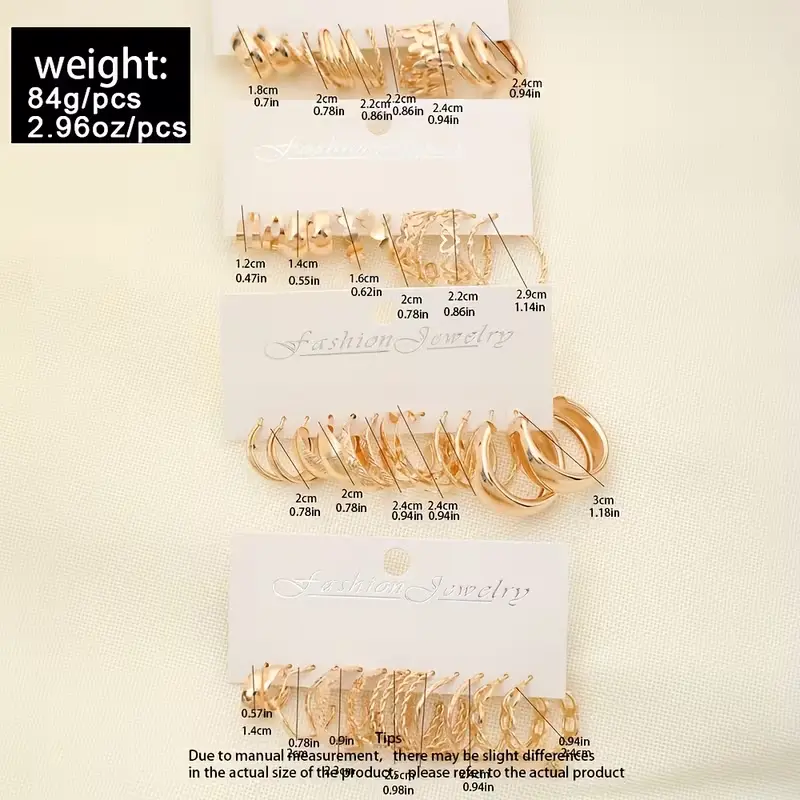 Set de 48 Pendientes de Aro Metálicos para Mujer - Color Dorado (Estilos Variados y Clásicos) (3)