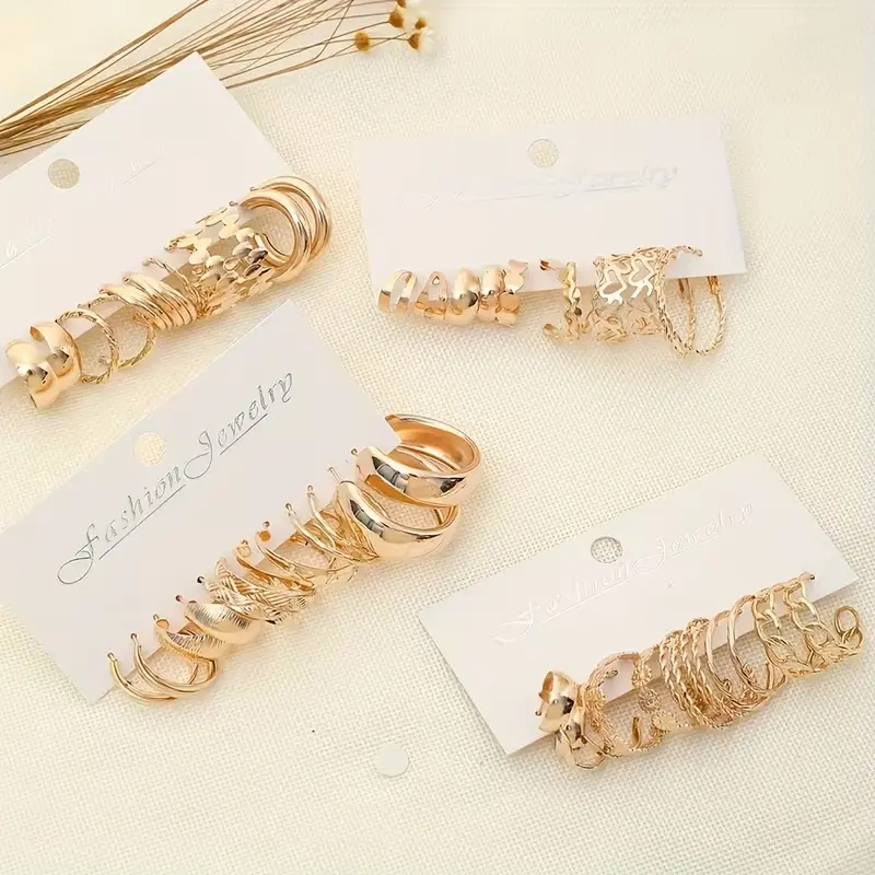 Set de 48 Pendientes de Aro Metálicos para Mujer - Color Dorado (Estilos Variados y Clásicos) (3)