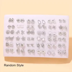 Set de 72 Aretes de Moda en Color Dorado – Motivos de Corona Floral, Lazos y Corazones (36 Pares)