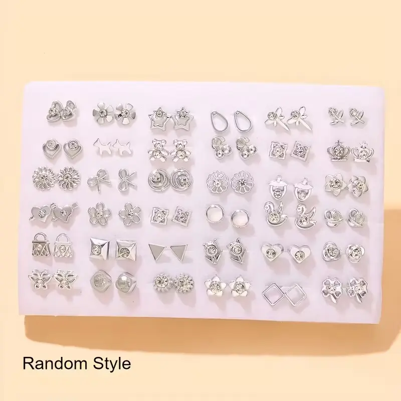 Set de 72 Aretes de Moda en Color Dorado - Motivos de Corona Floral, Lazos y Corazones (36 Pares) (3)