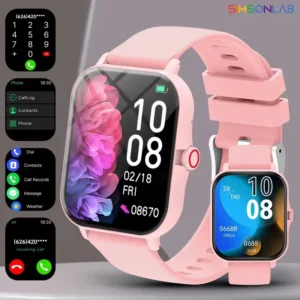 Smartwatch SIMSONLAB de Bajo Consumo – Pantalla Grande, Control por Voz, Llamadas y Obturador Remoto (Rosa)