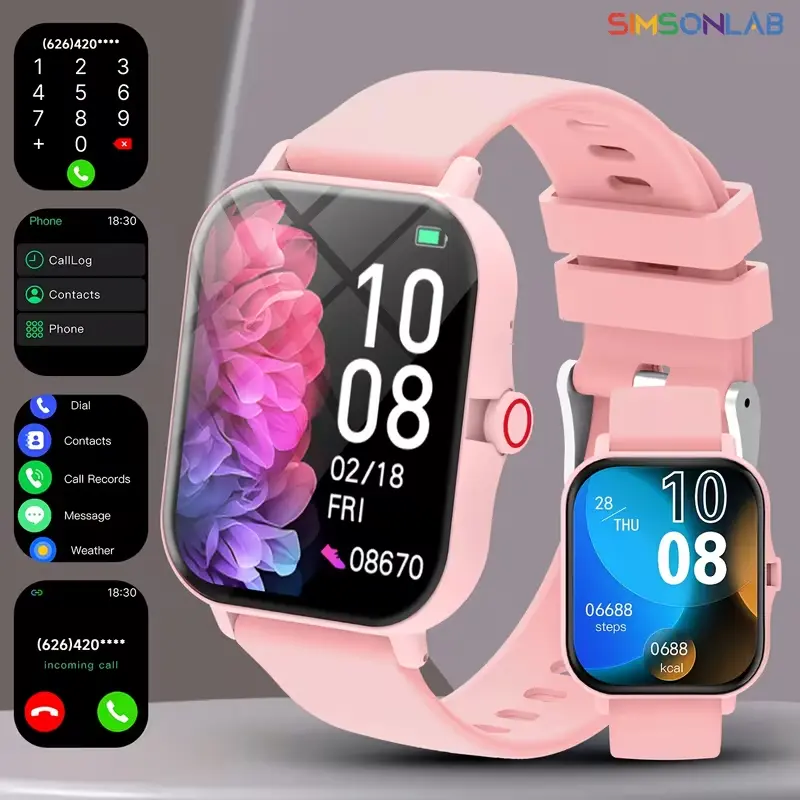 Smartwatch SIMSONLAB de Bajo Consumo - Pantalla Grande, Control por Voz, Llamadas y Obturador Remoto (rosa) (3)