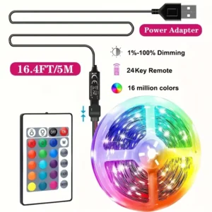 Tira de Luces LED Inteligentes USB de 5 Metros – Control Remoto IR 24 Botones e Iluminación RGB Ambientación